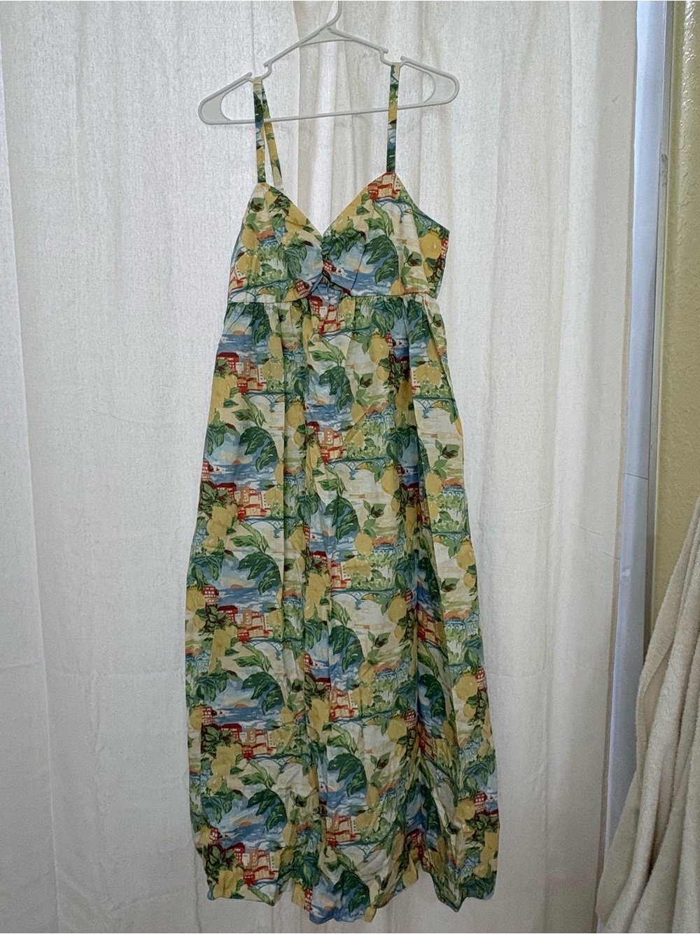 Tropical Print Spaghetti Strap Maxi Dress - Yellow & Green